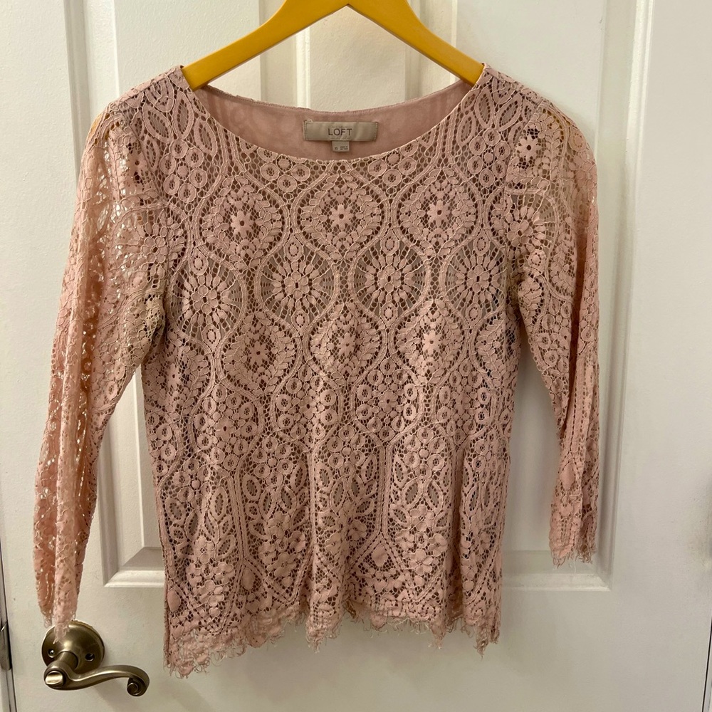Womens loft light pink lacy top